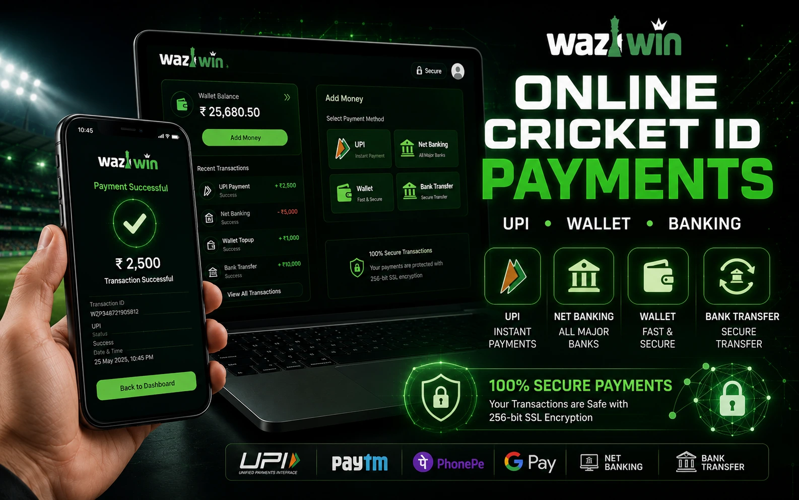 Online Cricket ID payment methods UPI net banking