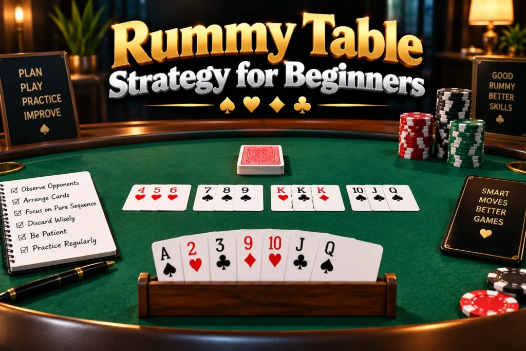 Rummy Table with cards and players