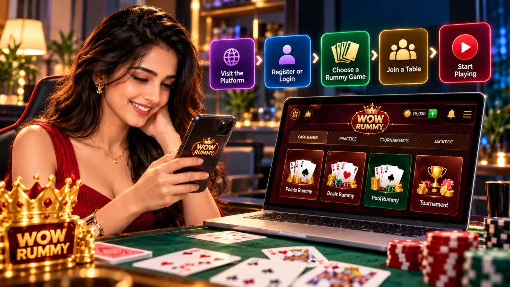 Woman Playing Wow Rummy at Home